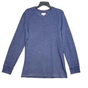 J. Crew‎ Knit Goods Mens Blue Waffle Knit Long Sleeve Crewneck Shirt Large